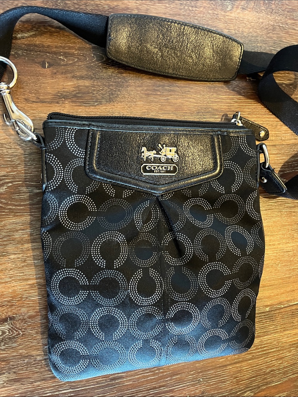 Coach Black Signature Dot Circle Crossbody Messenger Bag